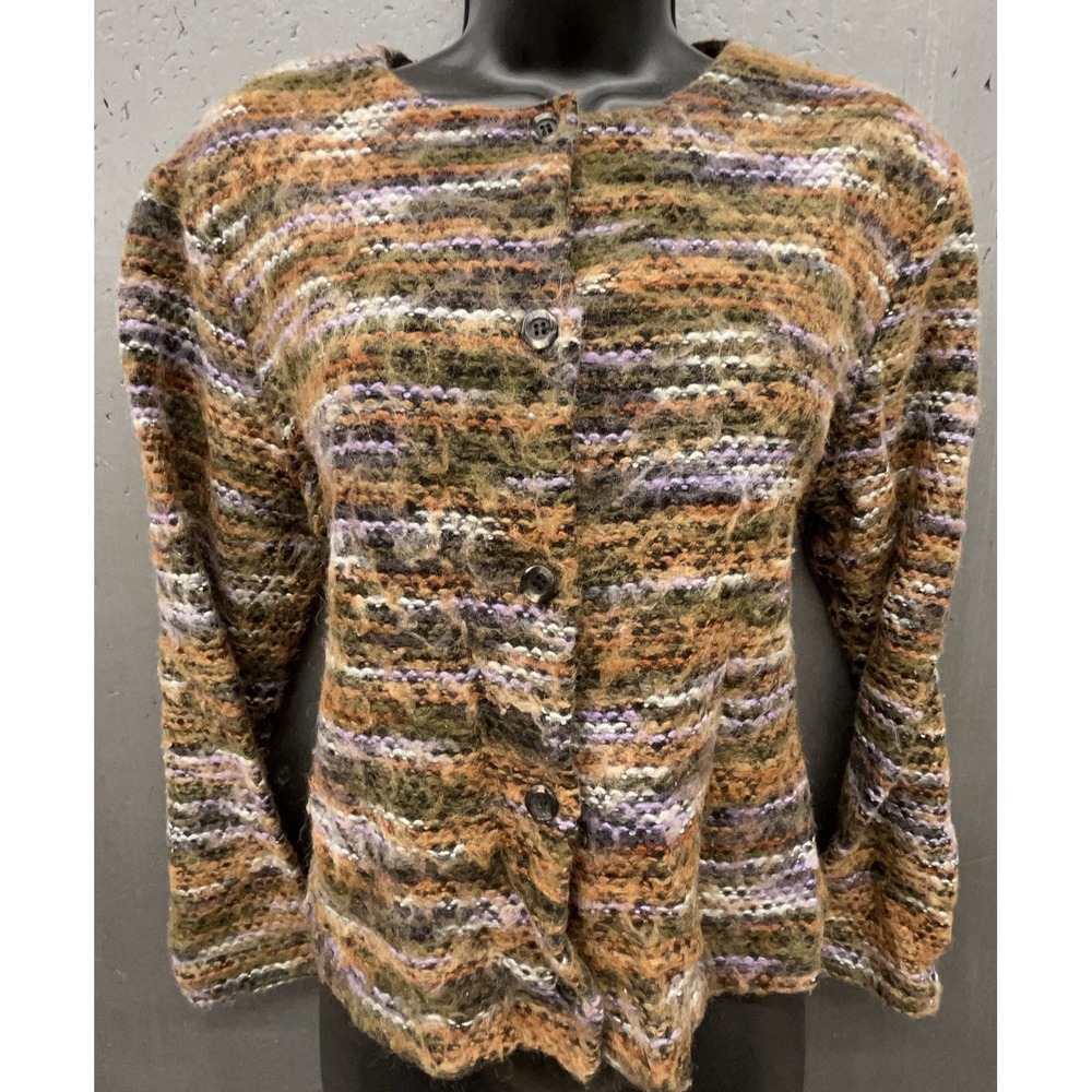 Wool Blend Cardigan Sweater Women M Earth Tones Cottage Boho Preppy Peasant